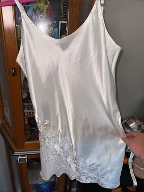 Intimo White Satin Slip with Floral Embroidery